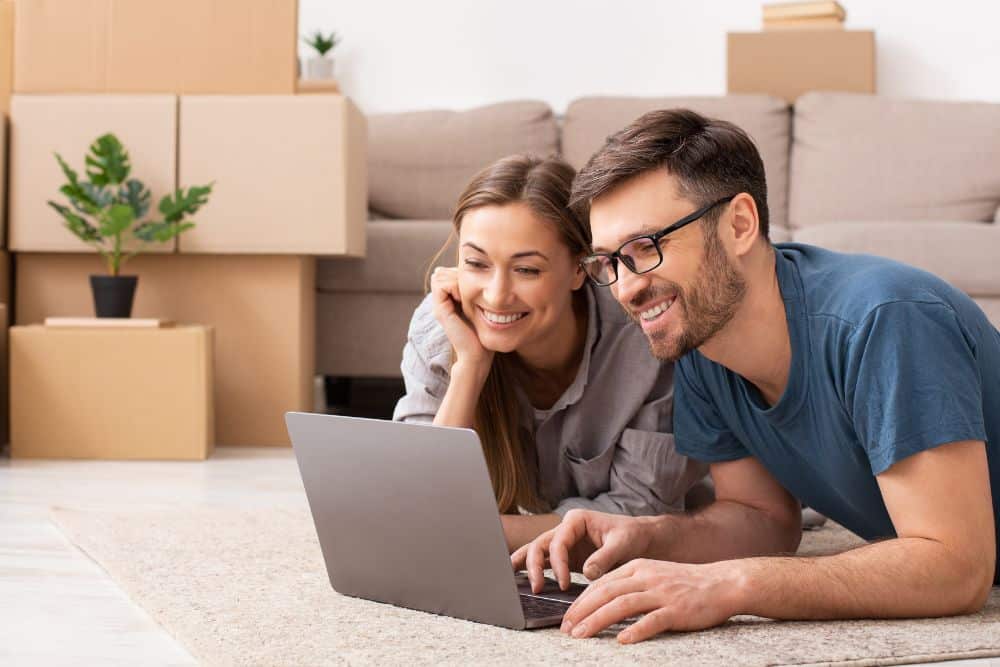 Couple looking at rental properties online